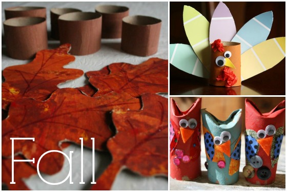 fall leaf nakin rings, paint chip turkey and owl craft made from toilet paper tubes