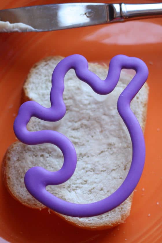 ghost cookie cutter on buttered bread