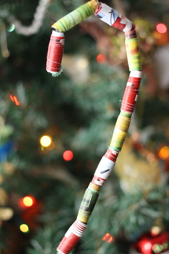 Paper Bead Candy Cane ornament