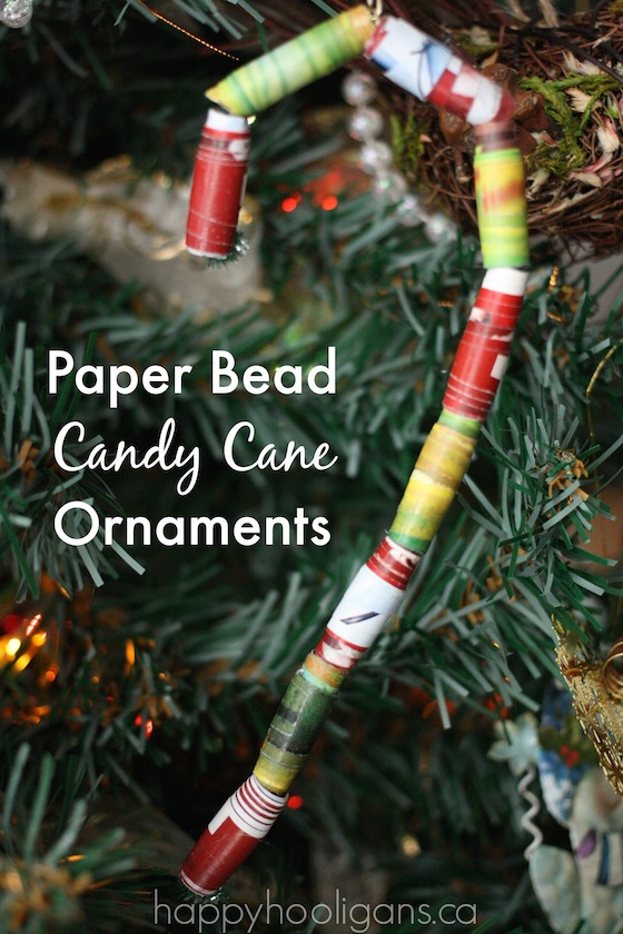Paper Bead Candy Cane Ornaments - Happy Hooligans