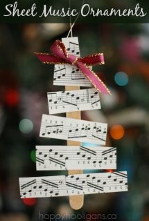 craft stick sheet music christmas tree ornament