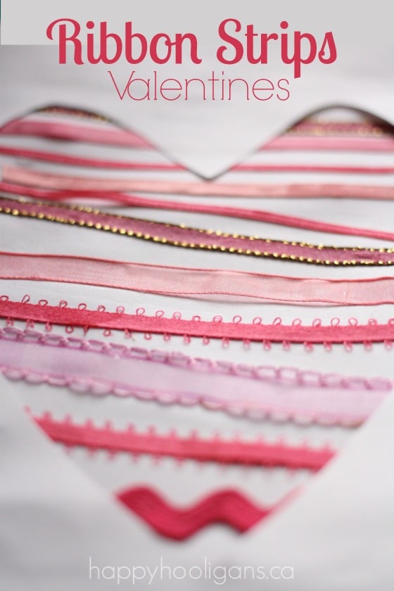 Ribbon heart Valentine's cards for toddlers and preschoolers to make 