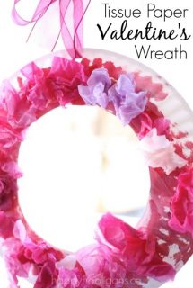 Valentines craft for kids - simple paper plate and tissue paper wreath