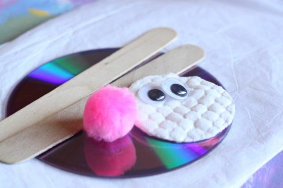 cd craft sticks pom pom cotton pad and googly eyes