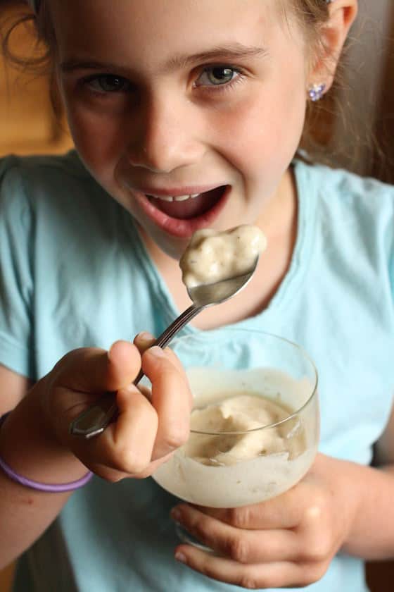 girl eating homemade 1-ingredient banana ice cream