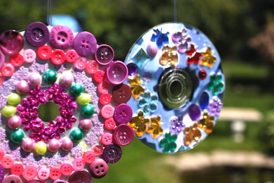 2 sun catcher crafts made from old cds