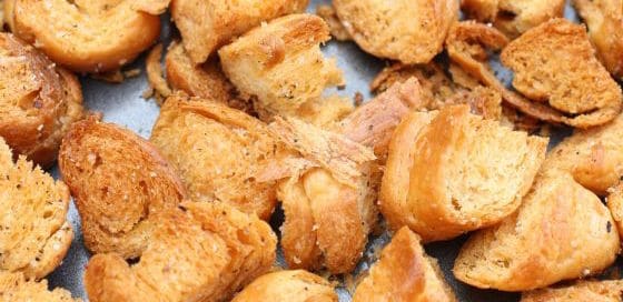 homemade croutons made with croissants