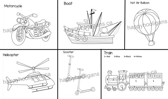 6 vehicle coloring pages for boys