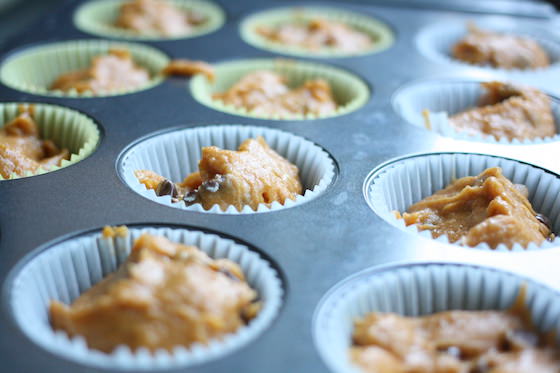 Homemade pumpkin chip muffins ready for the oven