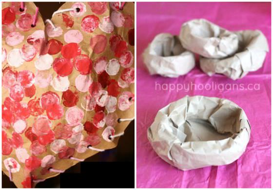 puffy hearts and birds nests made from paper bags copy