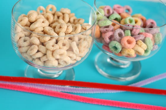 fruit loops and cheerios and pipe cleaners. 