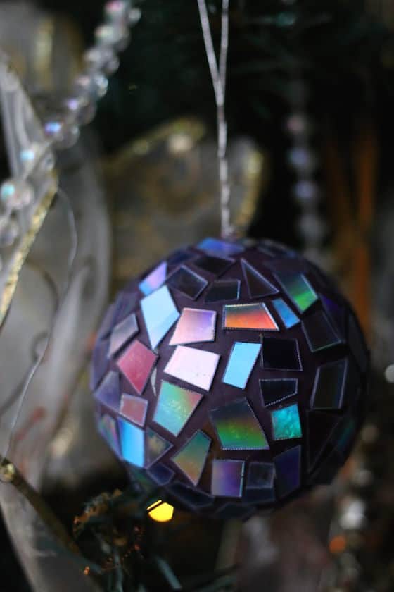 mosaic ornament made with old dvds
