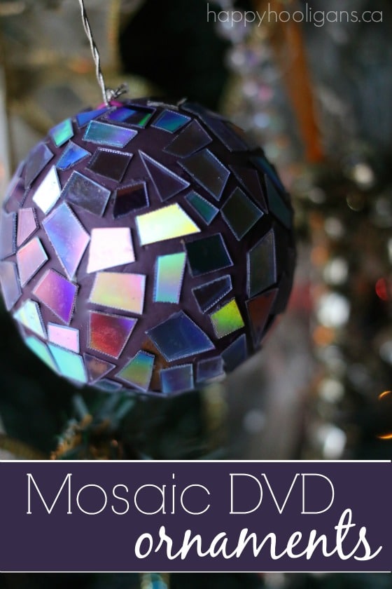 Mosaic DVD Ornaments - Crafting with old cds and dvds - Happy Hooligans