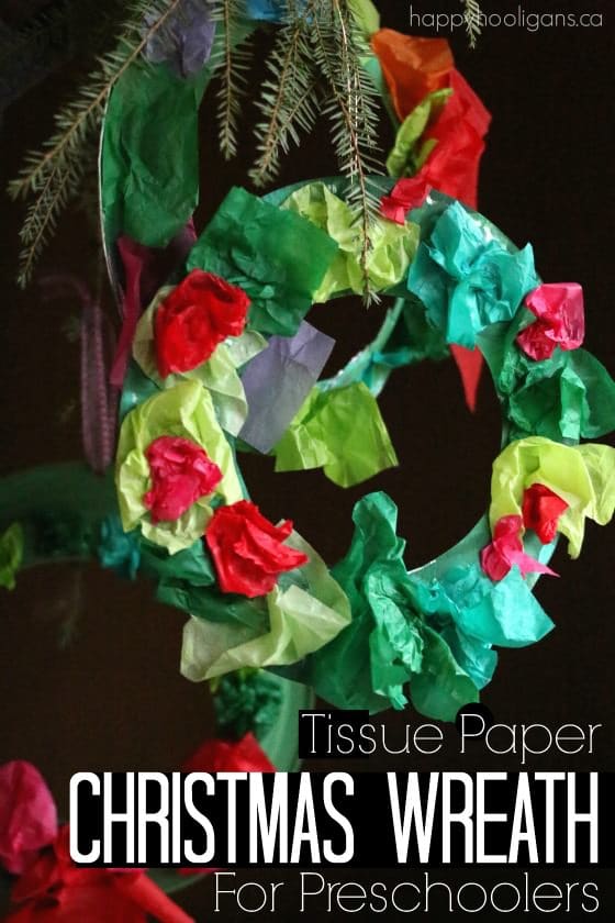 Tissue Paper Christmas Wreath for Preschoolers and Toddlers to Make - Happy Hooligans