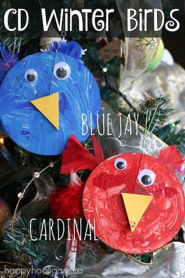 Blue Jay Craft and Cardinal Craft made from CDs