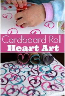 Kids can make a one-of-a-kind piece of Valentines art by stamping cardboard rolls in acrylic paint. - Happy Hooligans