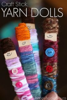 Craft Stick Yarn Dolls - Great fine motor craft for kids with just craft sticks, yarn and buttons