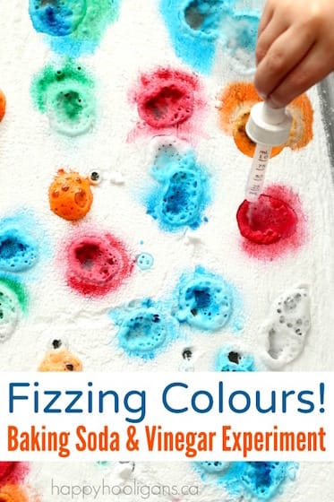 Fizzing Colours - A baking Soda and Vinegar Experiment for toddlers and preschoolers - Happy Hooligans