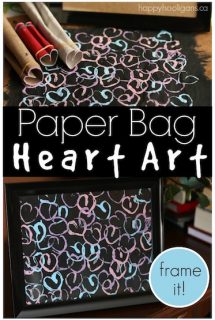 Stamped Heart Art on a paper bag canvas! No need to buy a fancy canvas to make your art on! Kids can turn a paper bag into a framed, custom piece of art! - Happy Hooligans copy