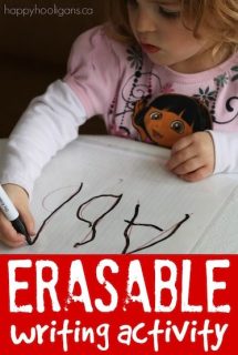 Homemade eraseable writing activity for preschoolers and toddlers - Happy Hooligans