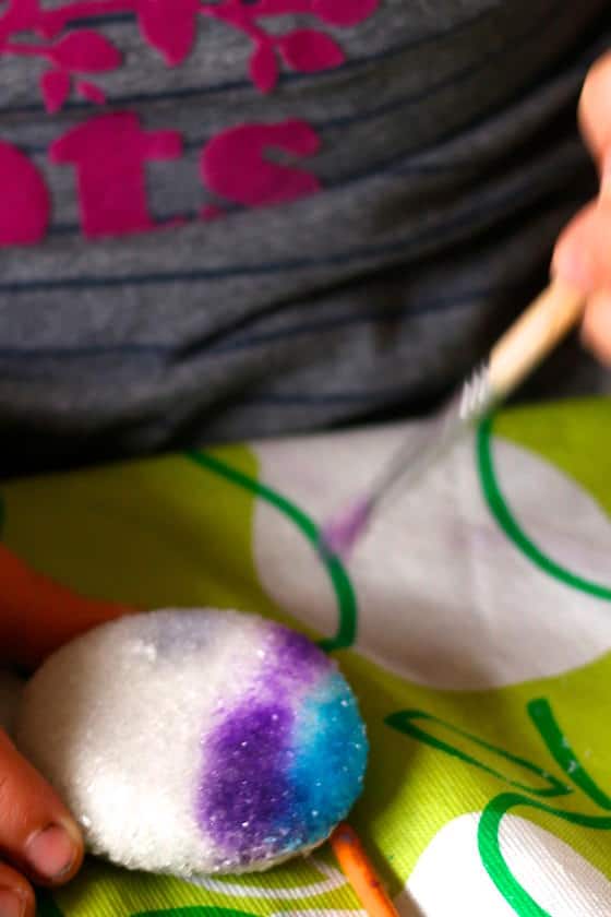 painting borax crystals with liquid watercolours