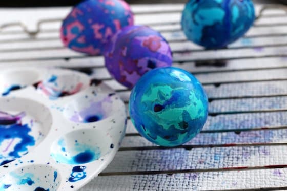 liquid watercolours and dyed easter eggs