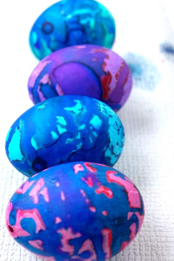 eggs drying after being decorated with watercolours
