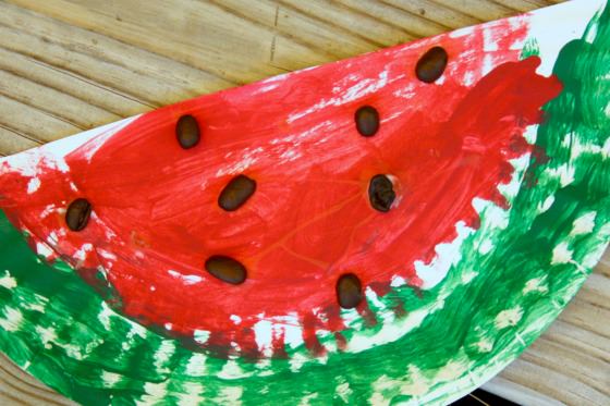 Paper Plate Watermelon with coffee beans for seeds