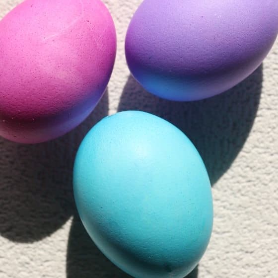 Purple, blue and pin eggs dyed by hand