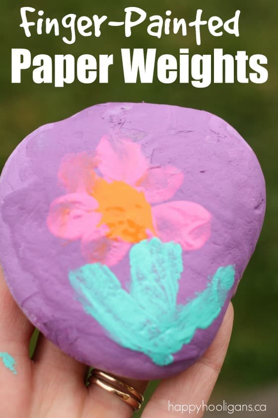 Finger-painted paper weights - a great gift for kids to make and give for Mother's Day, Father's Day, or any time they want to give a homemade gift to someone special.
