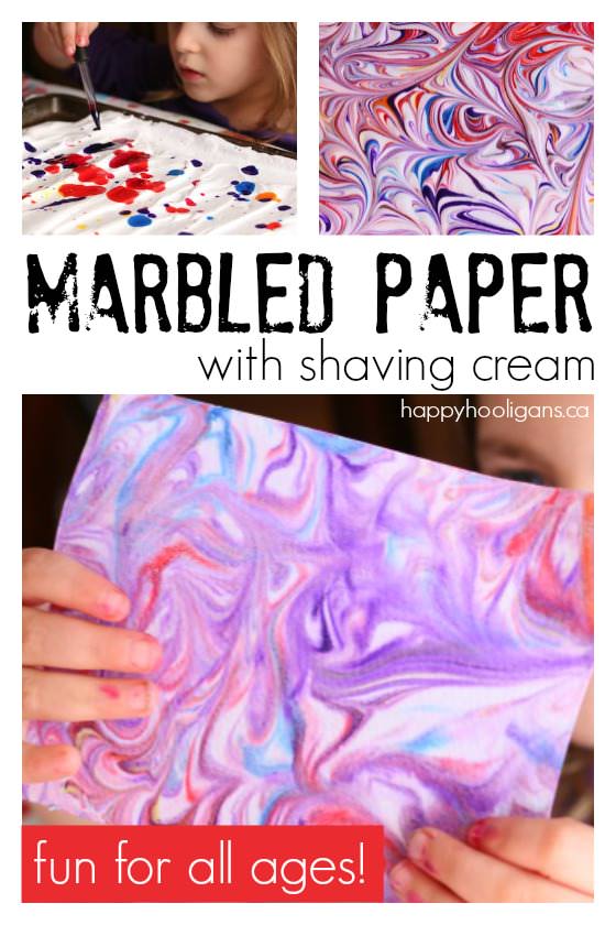 Marbled Paper with Shaving Cream - fun and easy art project for all ages - Happy Hooligans
