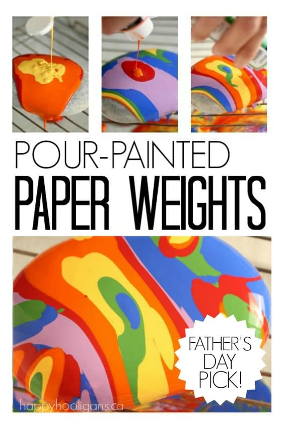 Pour-Painted Paper Weights Father's Day Gift Kids Can Make