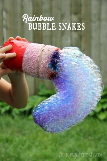 Rainbow bubble snake with washcloth