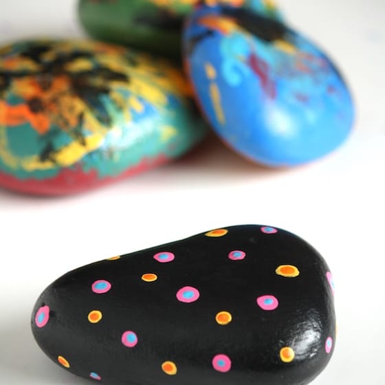 Painted Rock paper weights made by kids for parents
