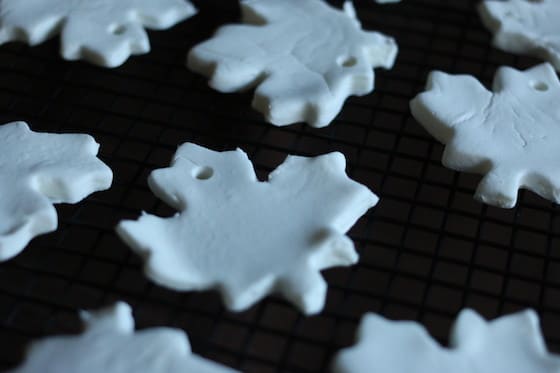 white claydough leaves made with corn starch baking soda and water