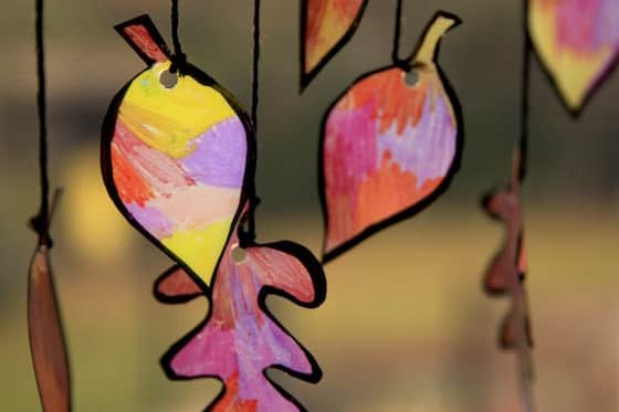 coloured leaves for kids sun catcher craft