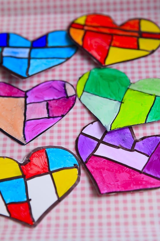 6 coloured hearts for valentines Day