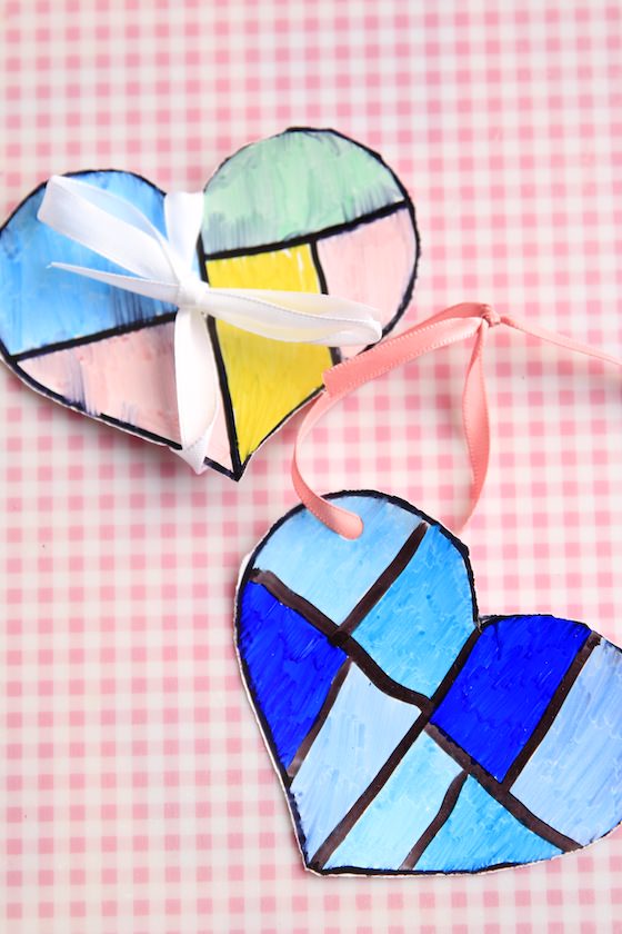 Coloured Heart Ornaments with ribbons
