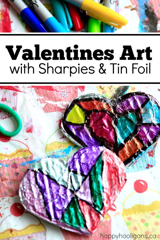 Making Valentines Art with Sharpies and Tin Foil