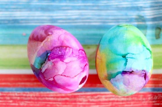 Easter eggs dyed with sharpies and rubbing alcohol
