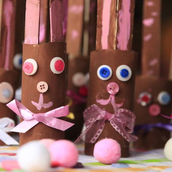 Easter bunny craft made from cardboard rolls