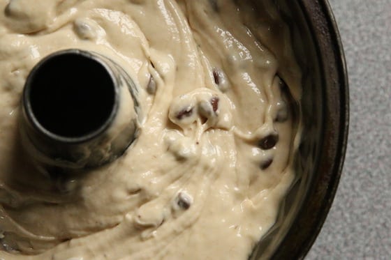banana cake batter with chocolate chips