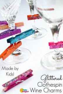 Glittered Clothespin Wine Charms for Kids to Make for Mom - Happy Hooligans