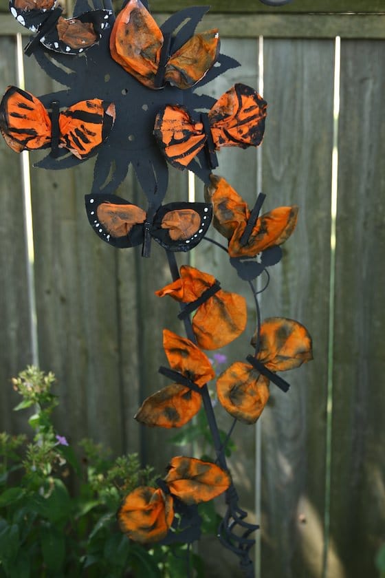 coffee filter monarchs in the garden