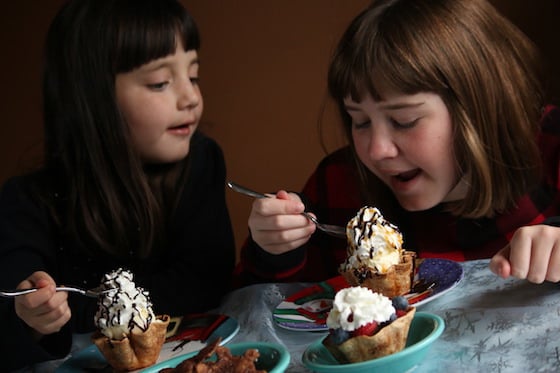 kids eating ice cream in tortilla bowls