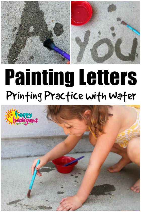 Painting Letters with Water - a fun pre-writing activity for kids