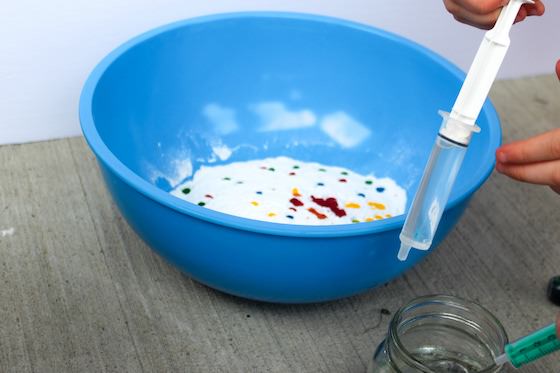 science activities for preschoolers - bowl of baking soda and dropper of vinegar
