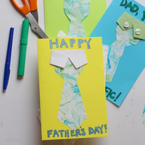cute Father's Day tie cards scissors and markers