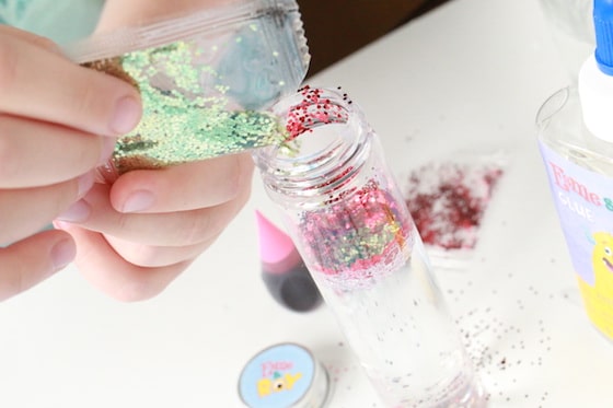 adding glitter to calm down jar