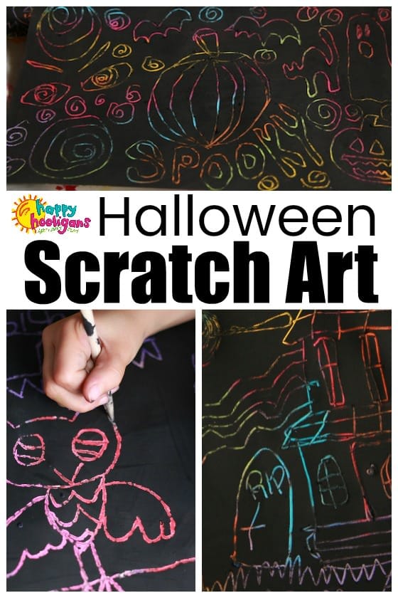 Halloween Scratch Art with Pastels and Black Paint